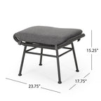 Cordella Outdoor Modern Boho Wicker Ottoman with Cushions, Set of 2
