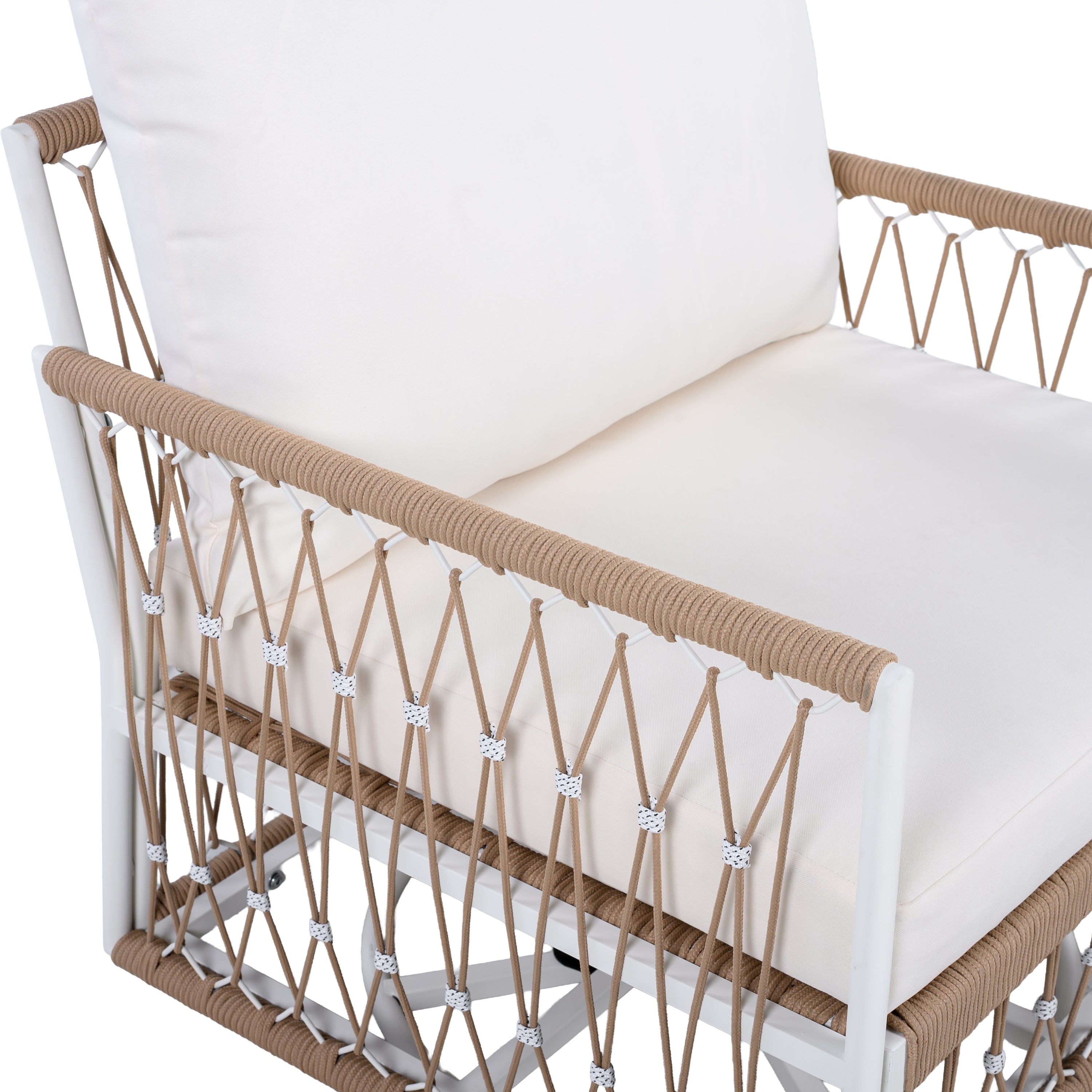 Caspian 3-Piece Outdoor Handwoven Rope Conversation Set with Swivel Chairs