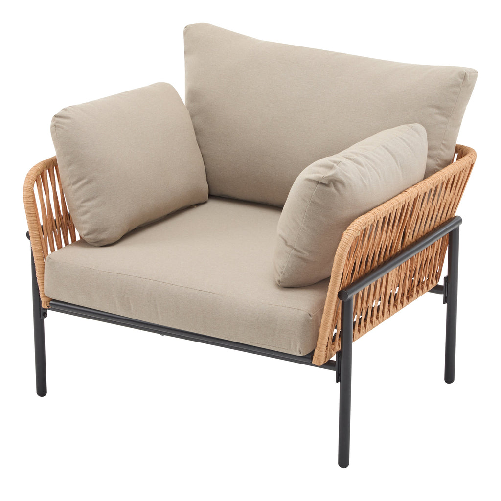 Brisa Outdoor Modern Iron Lounge Chair with Rope Weave