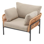 Brisa Outdoor Modern Iron Lounge Chair with Rope Weave