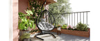Foldable Rattan Egg Swing Chair with Iron Frame, Plush Cushion & Removable Headrest