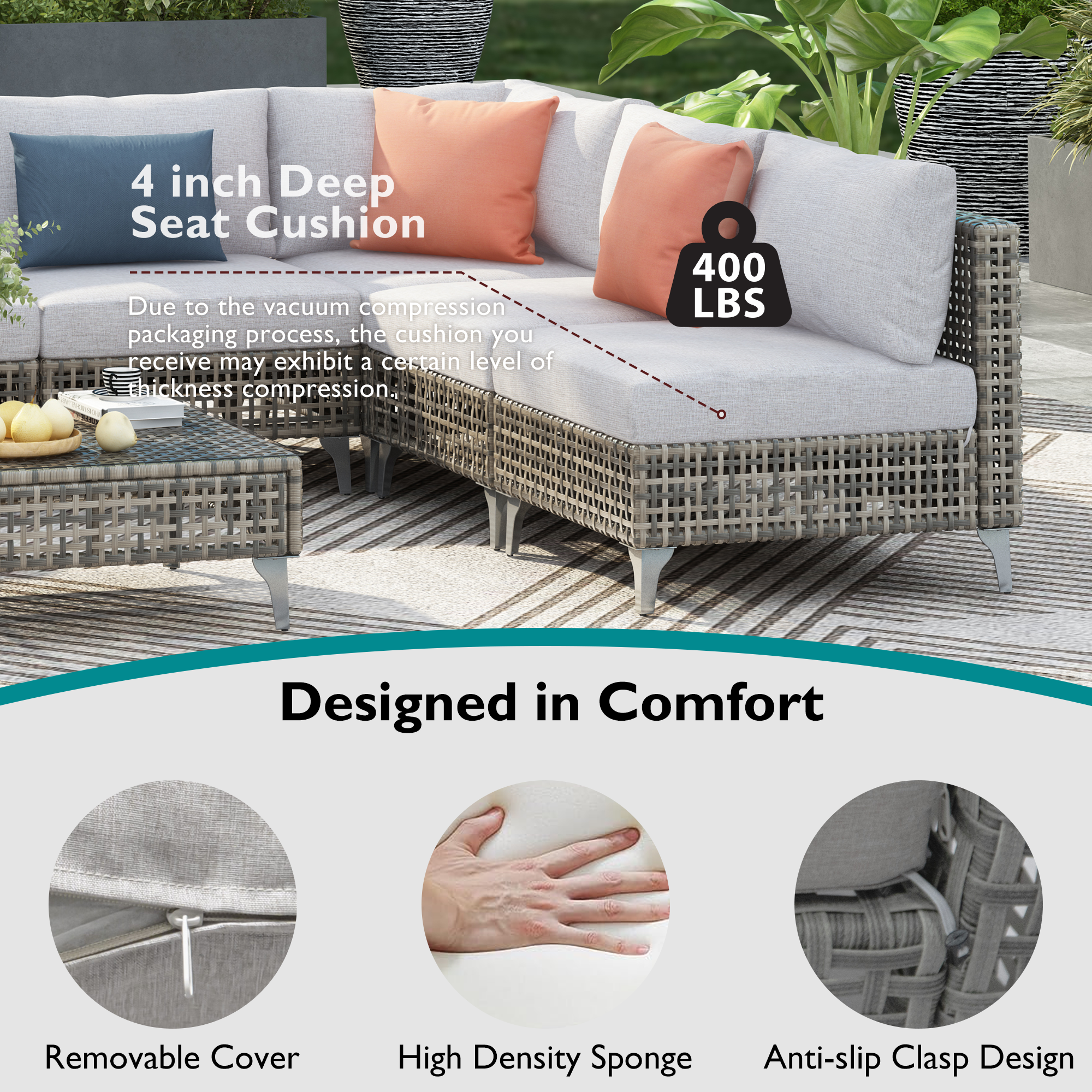 7-Piece Outdoor Wicker Sectional Sofa with Water Resistant Cushions and Coffee Table