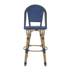 Callisto 29.5" Outdoor Rattan and Aluminum Bar Stool with Curved Back and Footrest