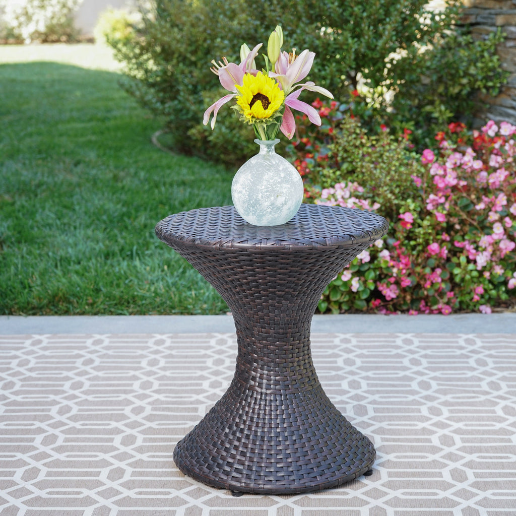 Slim Hourglass Rattan Outdoor Side Table