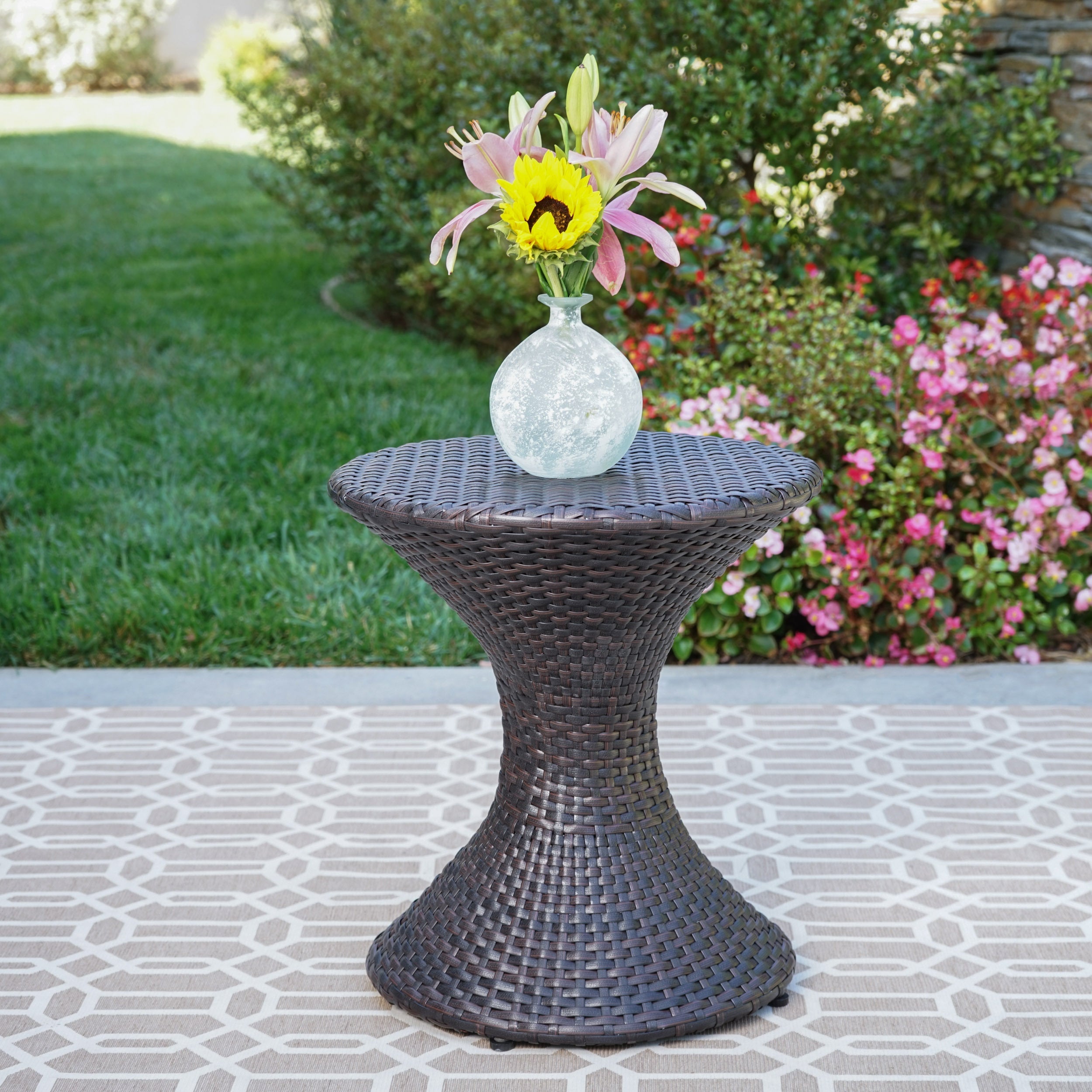 Slim Hourglass Rattan Outdoor Side Table