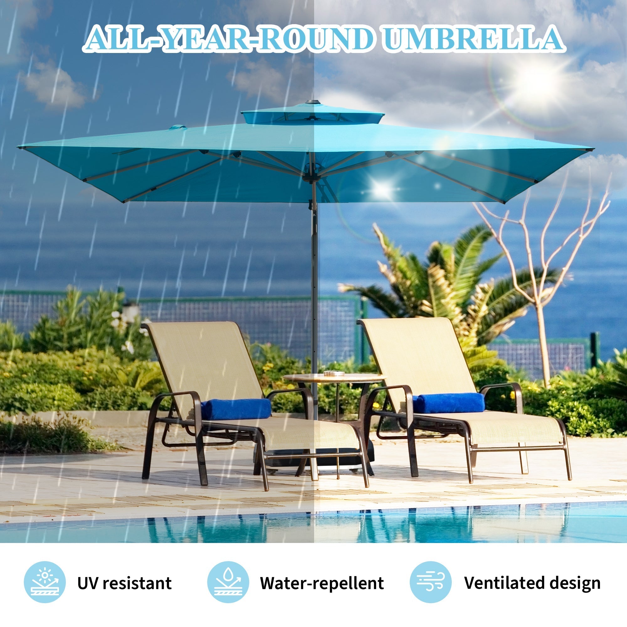 9'x 11' Rectangle Cantilever Umbrella with Center Pole, Base Not Included