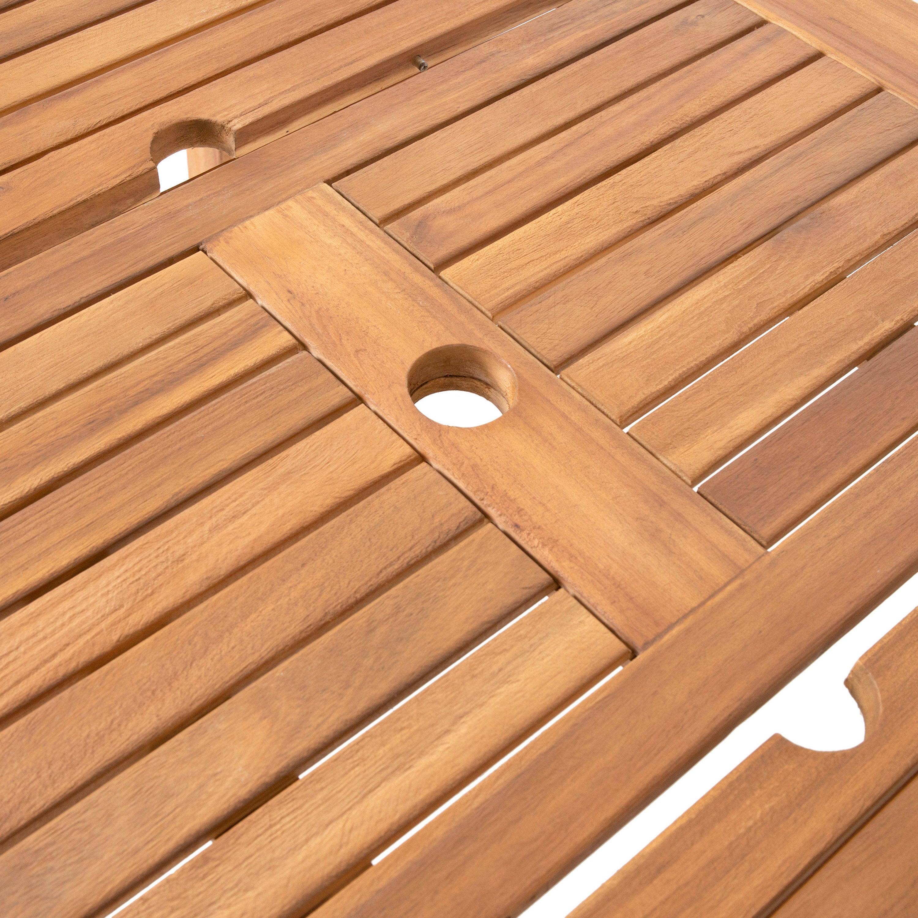Solene Outdoor Acacia Wood 7-Pieces Expandable Dining Set with Umbrella Hole