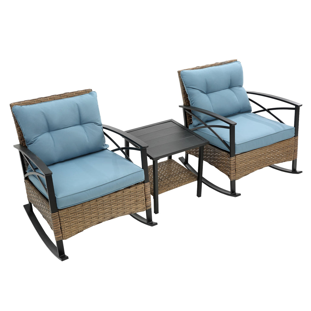 Ilmenite 3-Piece Patio Set with 2 Rocking Chairs and Bottom Shelf Table