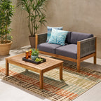 Laurel Outdoor Acacia Wood Loveseat with Coffee Table