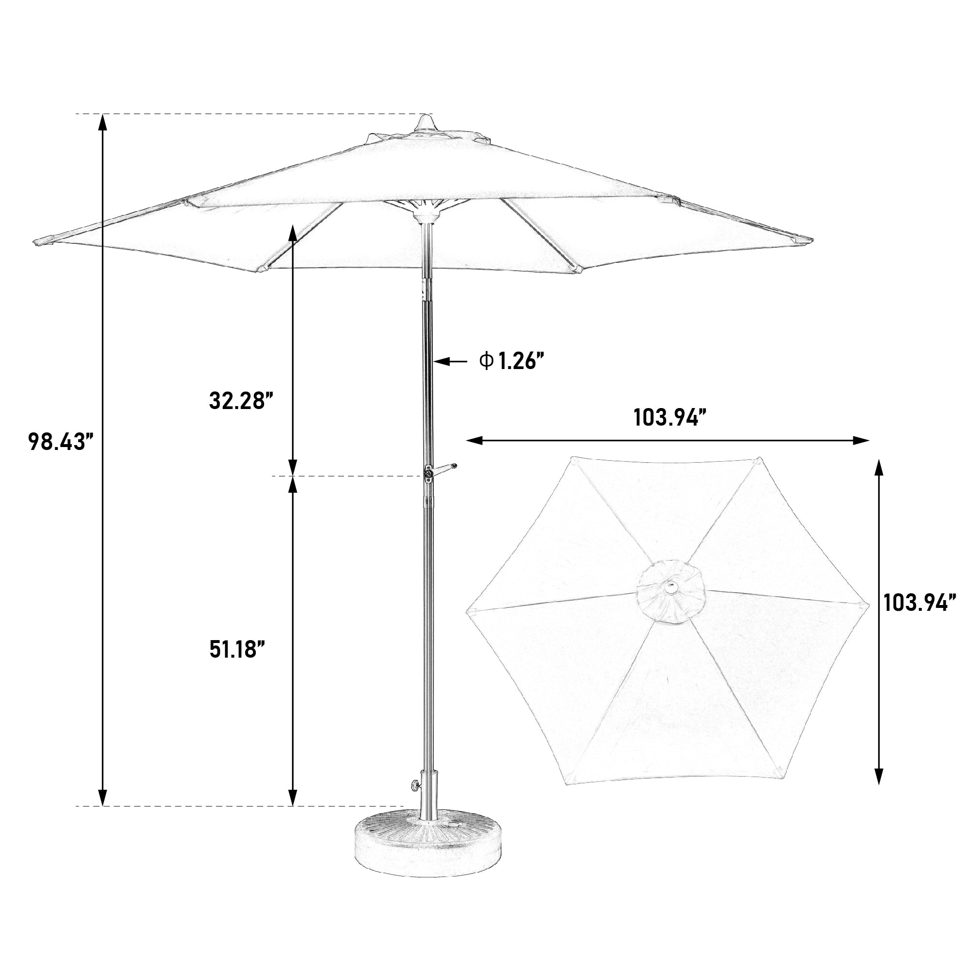 9' Outdoor Patio Umbrella Outdoor Table Umbrella with Push Button Tilt and Crank, Base Not Included
