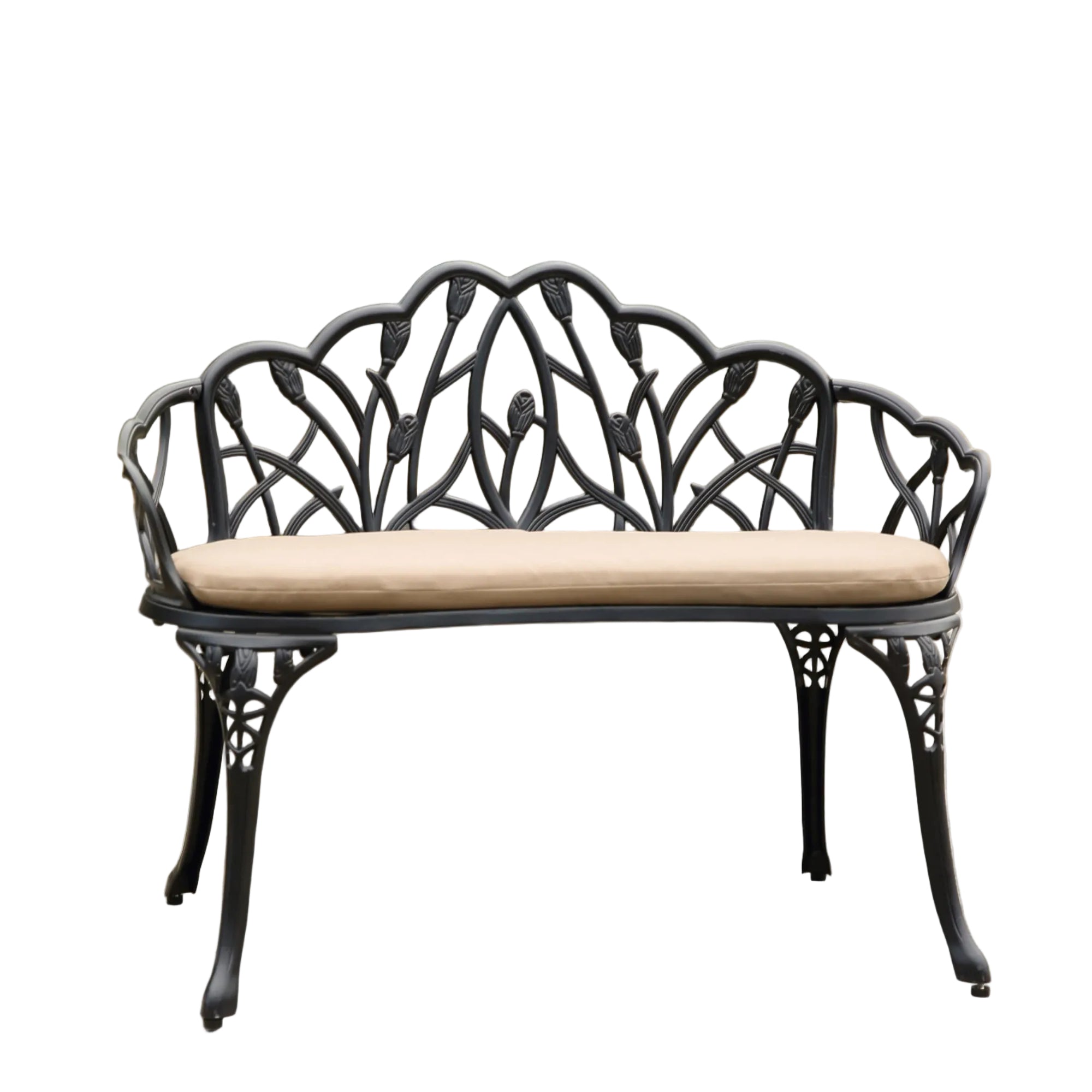 Tulip Cast Aluminum Garden Bench with cushion
