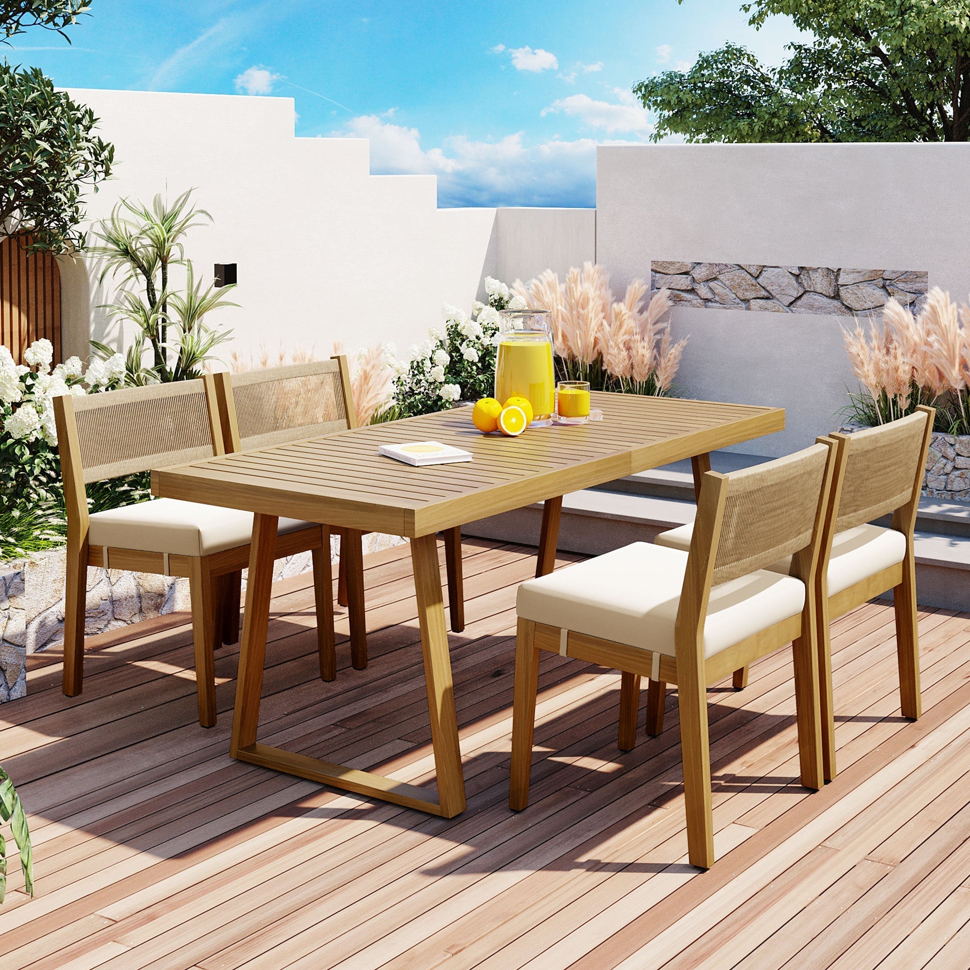 Outdoor Acacia Wood Dining Table Set