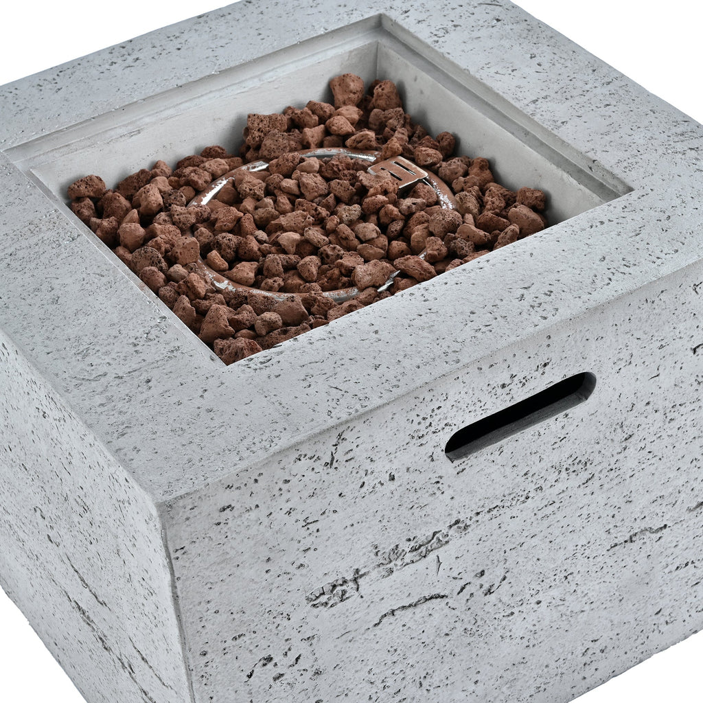Outdoor Square Fire Pit with Steel Burner, Lava Rocks and Cover