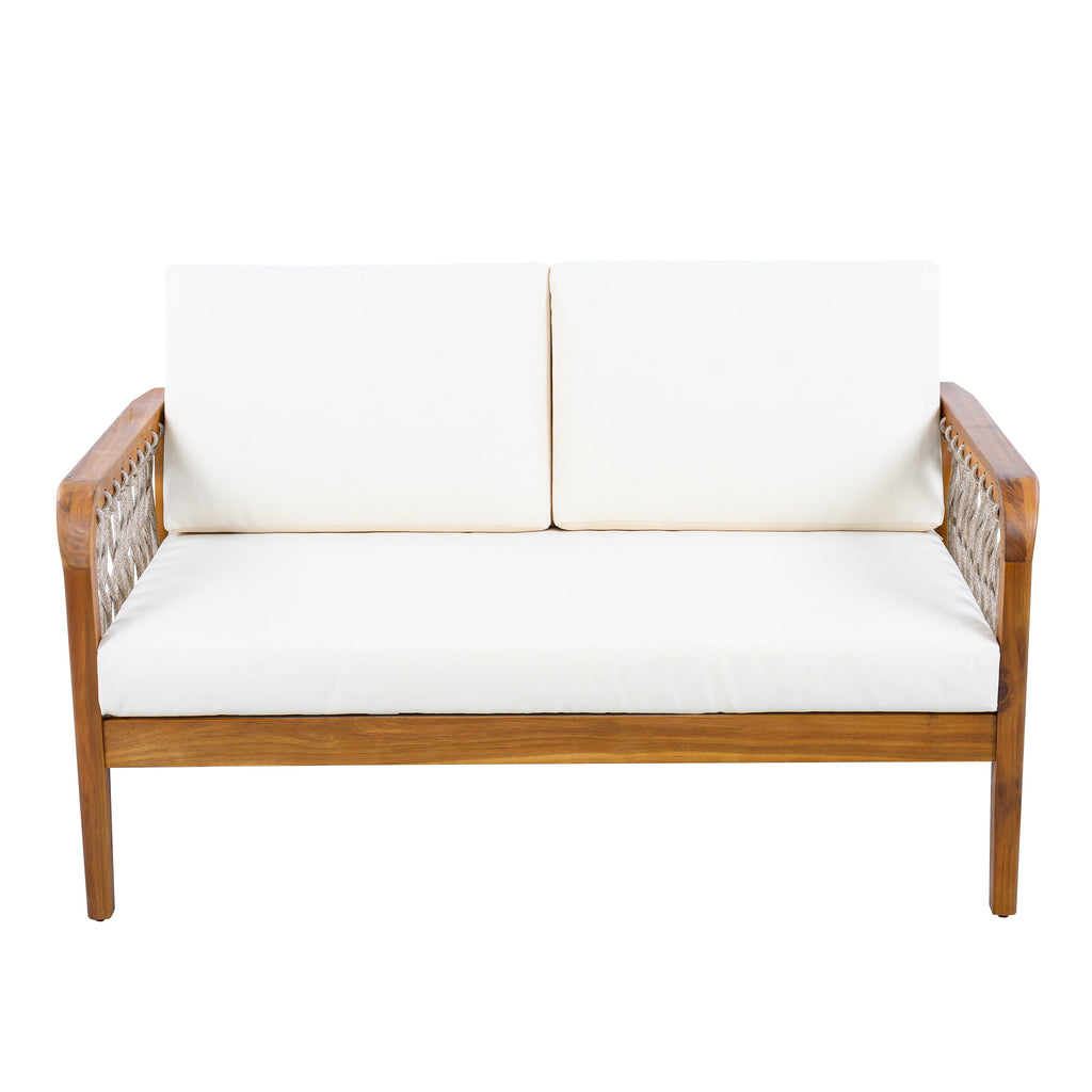 Millie Outdoor Acacia Wood Loveseat & Coffee Table Set