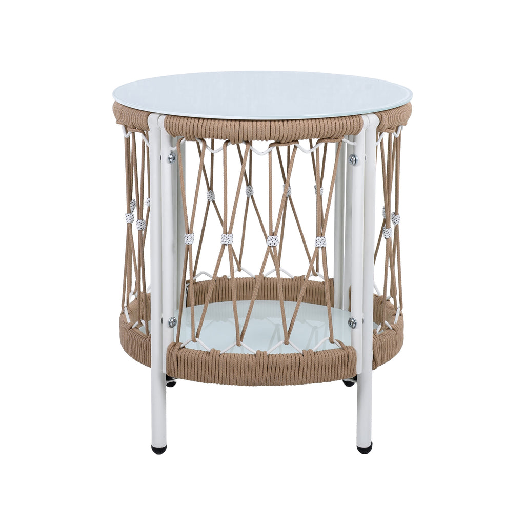 Caspian Outdoor Handwoven Rope Accent Table with Glass Top