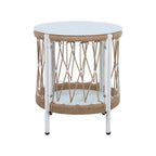 Caspian Outdoor Handwoven Rope Accent Table with Glass Top