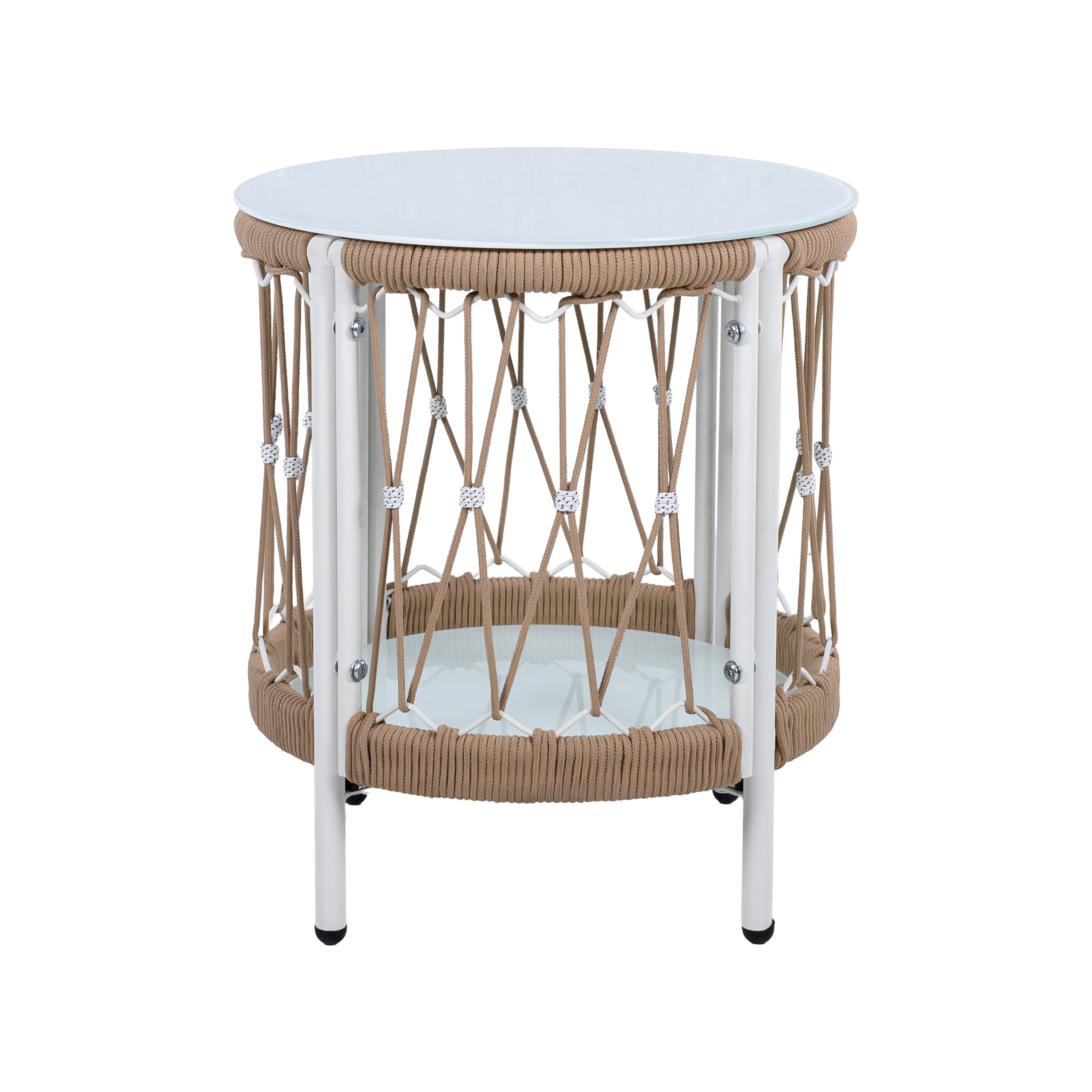 Caspian Outdoor Handwoven Rope Accent Table with Glass Top
