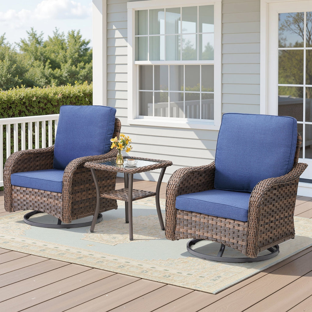 Marlowe Wicker 3 Piece Outdoor Furniture Set with Swivel Gliders