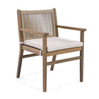 Outdoor Dining Chair with Rope Design Back and Seat Cushion, Set of 2