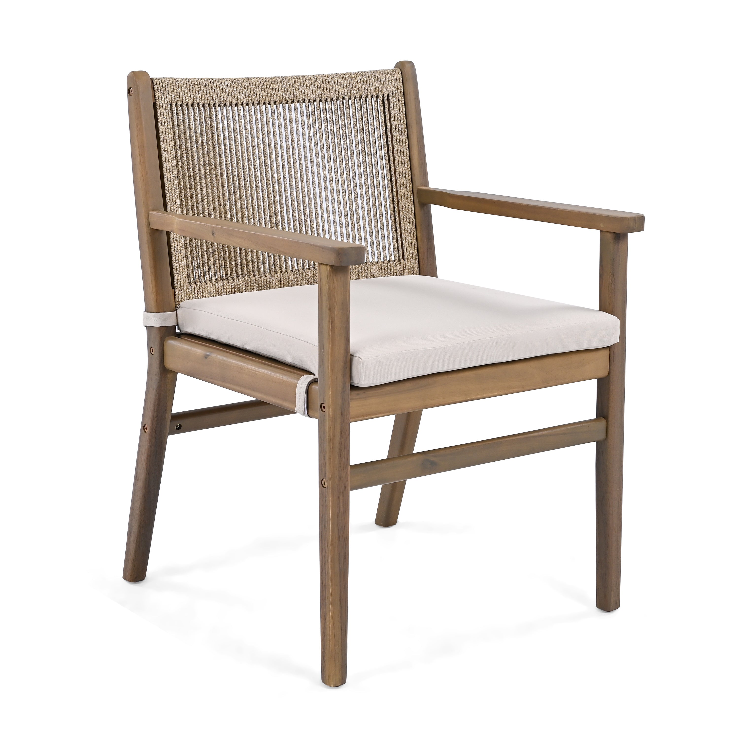 Outdoor Dining Chair with Rope Design Back and Seat Cushion, Set of 2