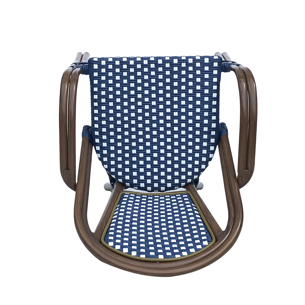 Crowned Wicker Bistro Chair with Checkered Pattern and Curved Arms, Set of 2