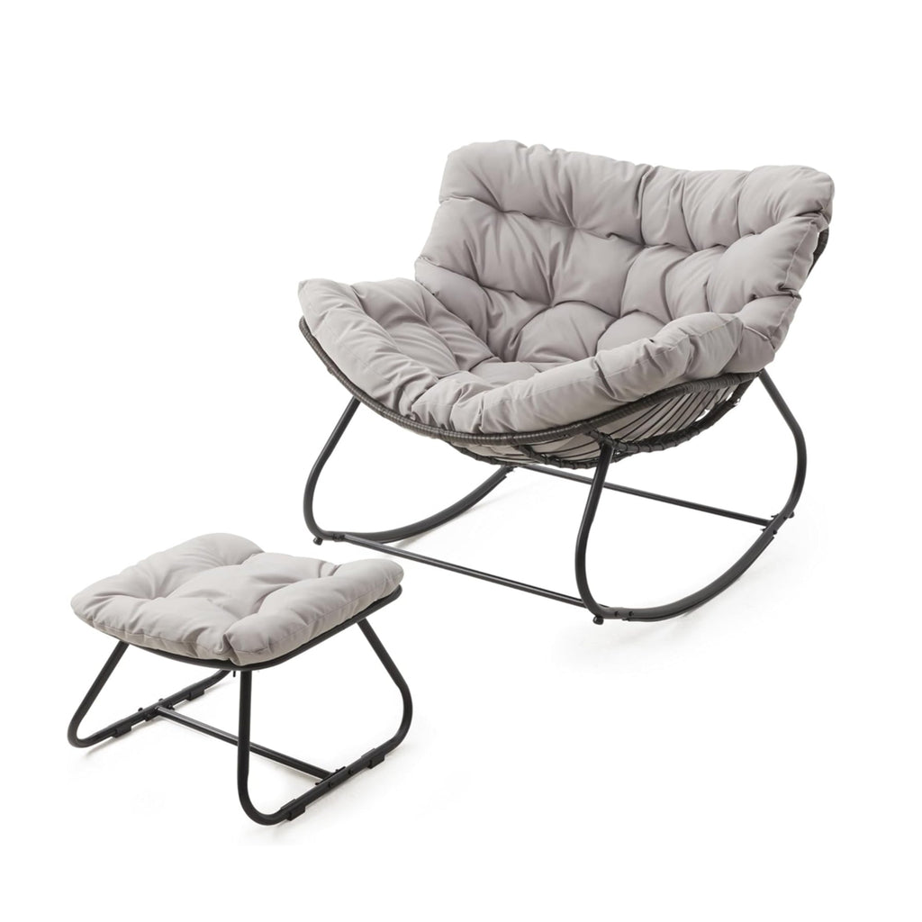 All-Weather Wicker Egg Rocking Chair with Ottoman