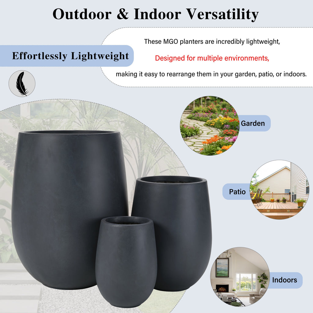 Egg Shaped Lightweight Outdoor Planter, Set of 3
