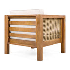 Outdoor Acacia Wood Outdoor Club Chair with Wicker Armrest and Beige Cushions
