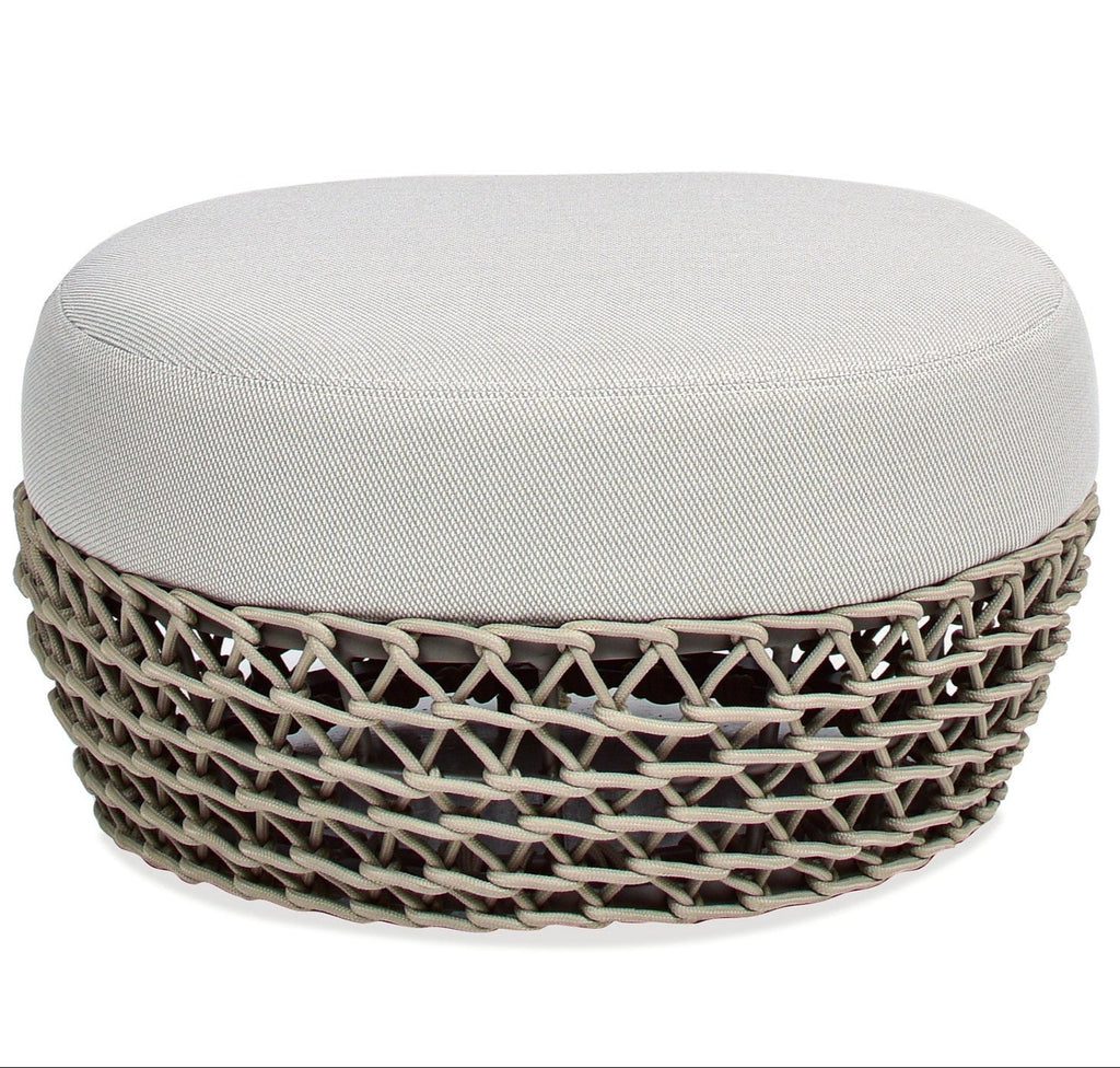 Willow Round Wicker & Upholstered Patio Ottoman