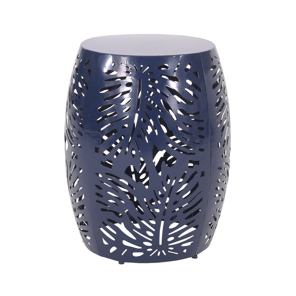 Rebirth Outdoor End Table with Tropical Palm Leaf Pattern and Iron Frame