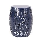 Rebirth Outdoor End Table with Tropical Palm Leaf Pattern and Iron Frame