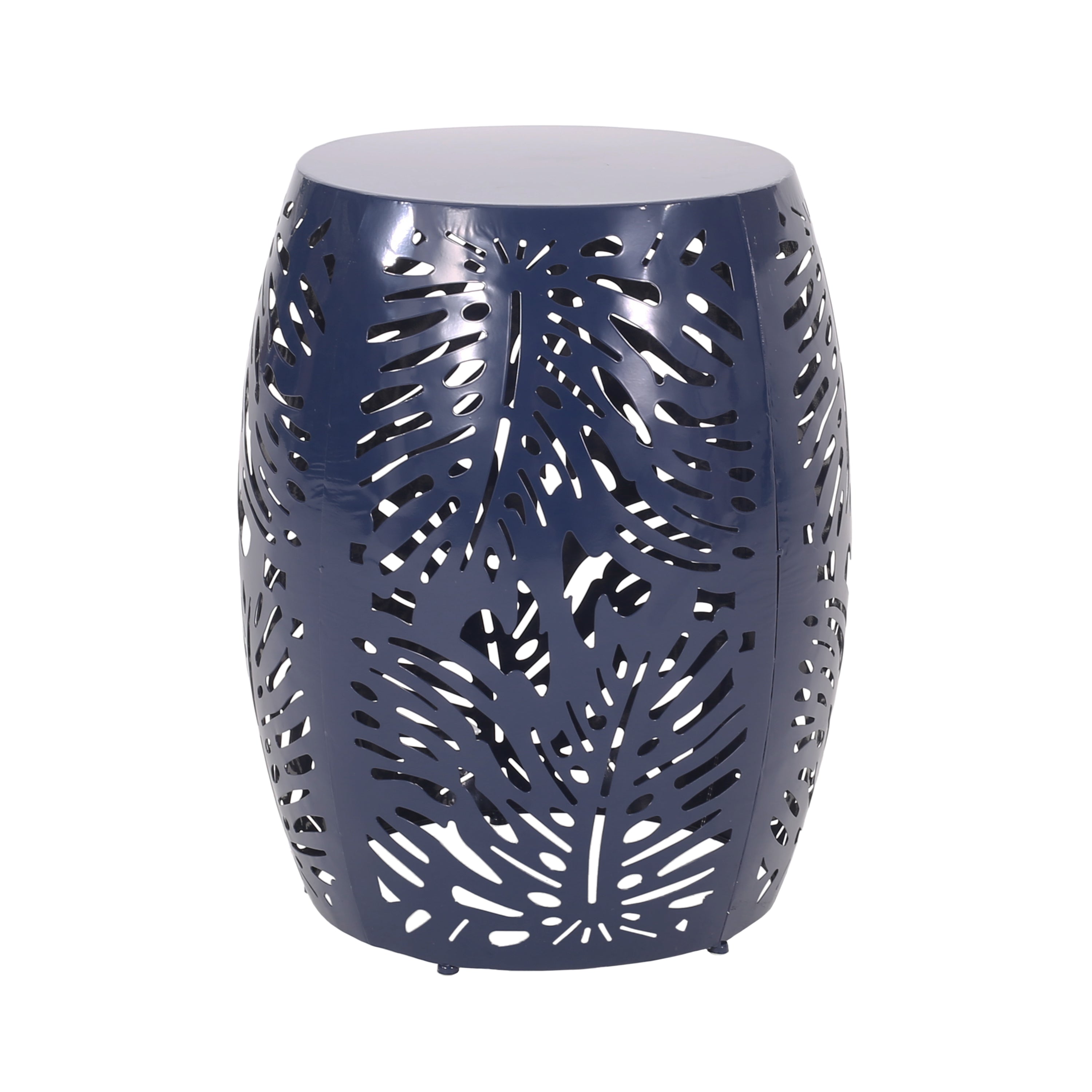 Rebirth Outdoor End Table with Tropical Palm Leaf Pattern and Iron Frame