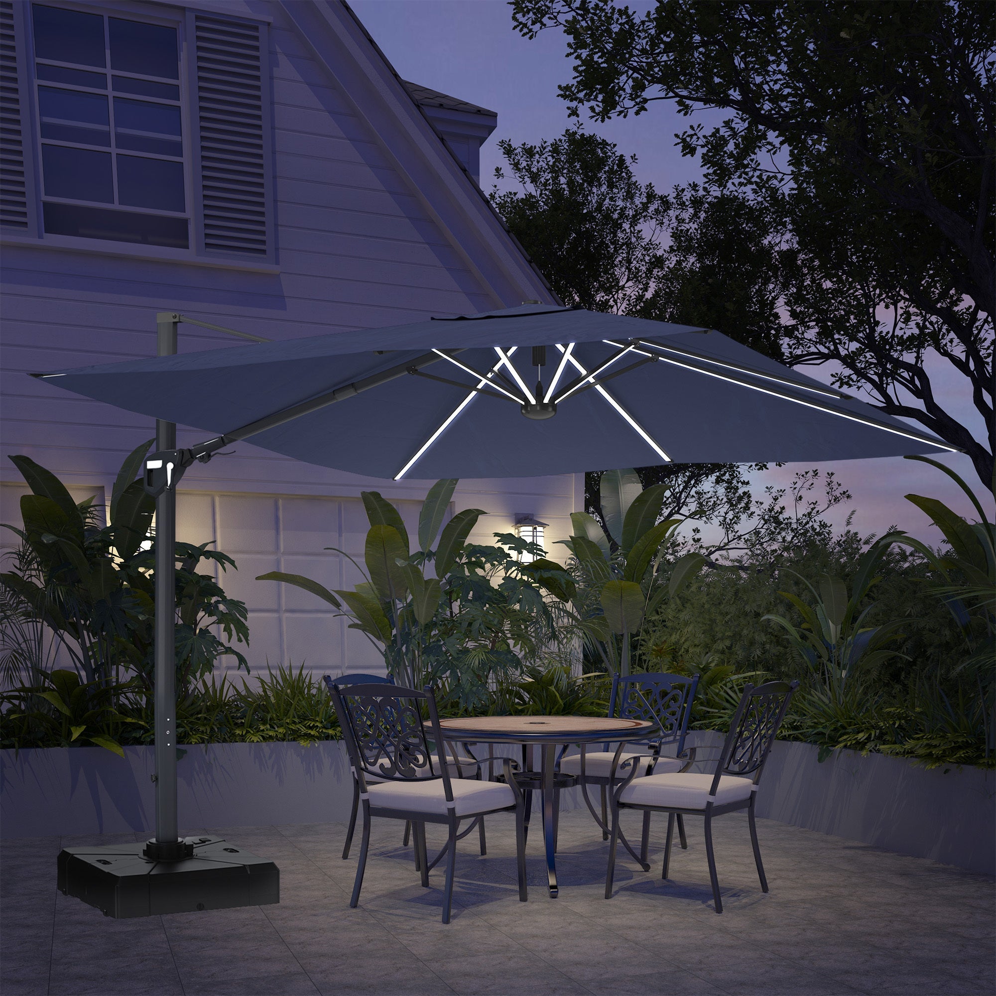 11' Square Cantilever Patio Umbrella with LED Light, Base Not Included