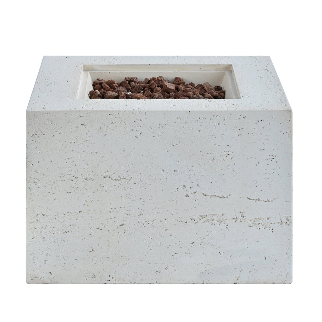 Outdoor Square Fire Pit with Steel Burner, Lava Rocks and Cover