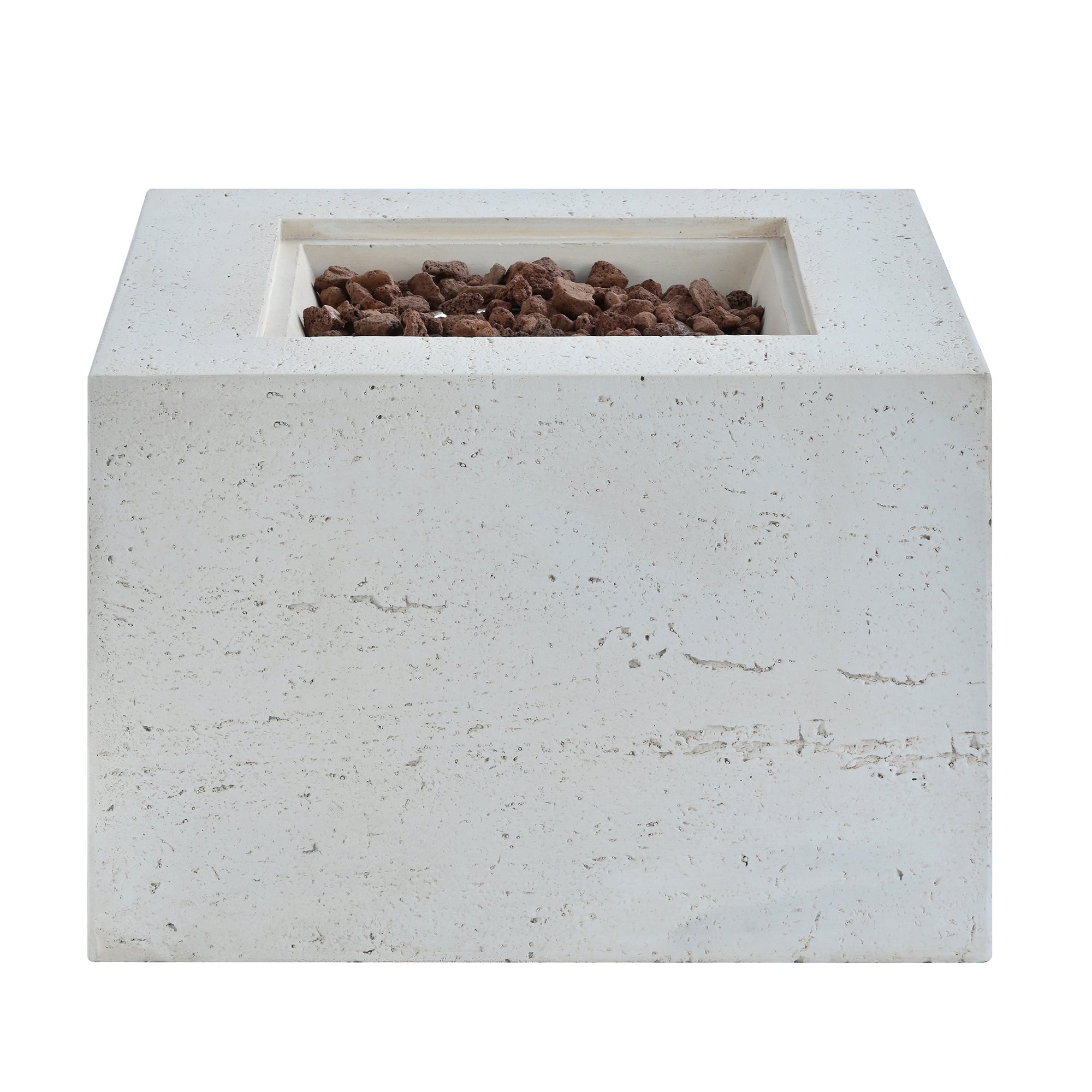 Outdoor Square Fire Pit with Steel Burner, Lava Rocks and Cover