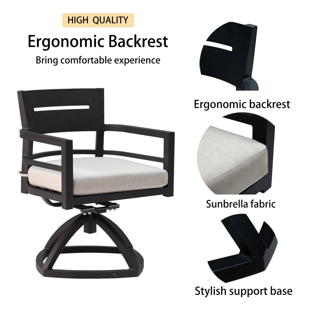 Outdoor Swivel Chair with Seat Cushion and Curved Backrest, Set of 2
