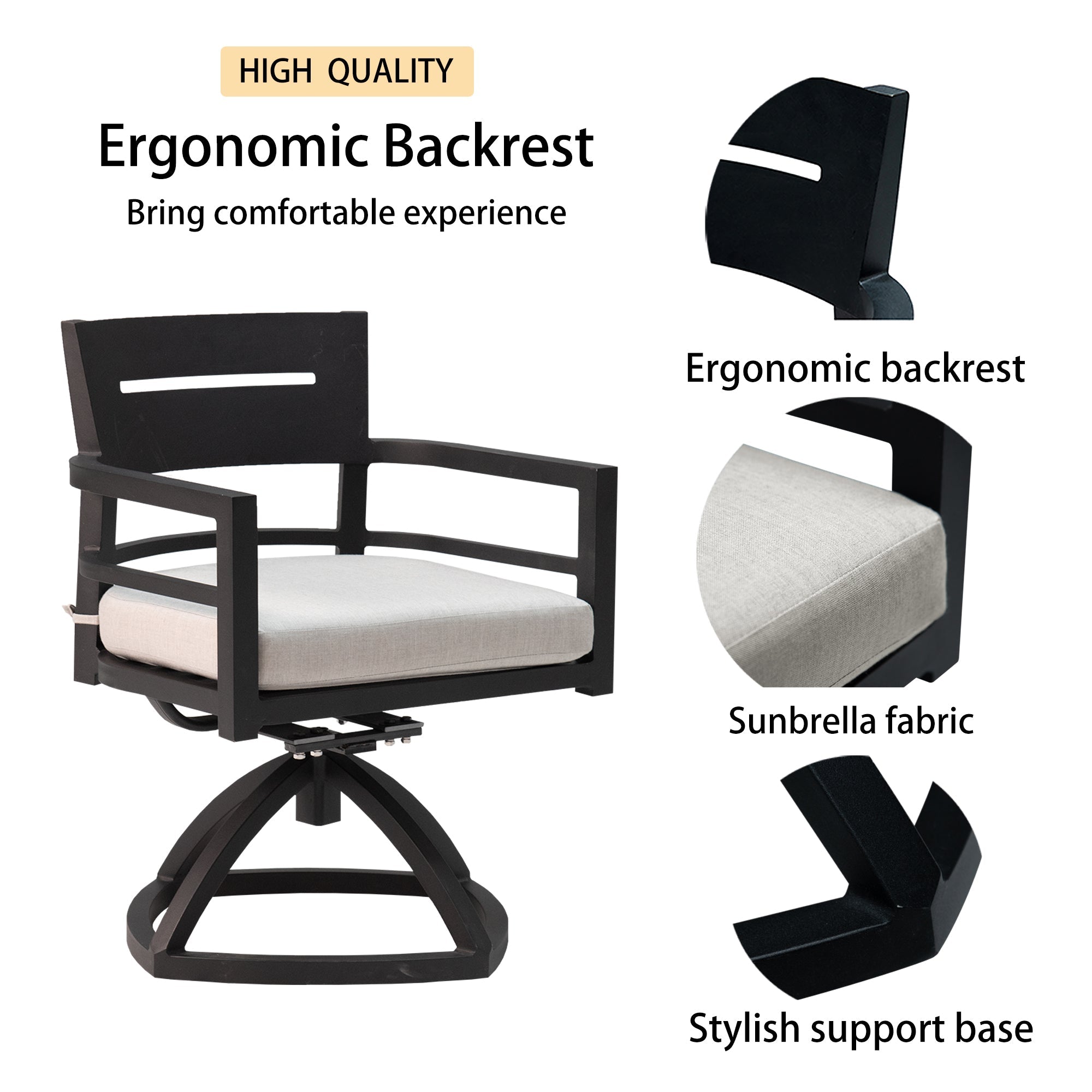 Outdoor Swivel Chair with Seat Cushion and Curved Backrest, Set of 2