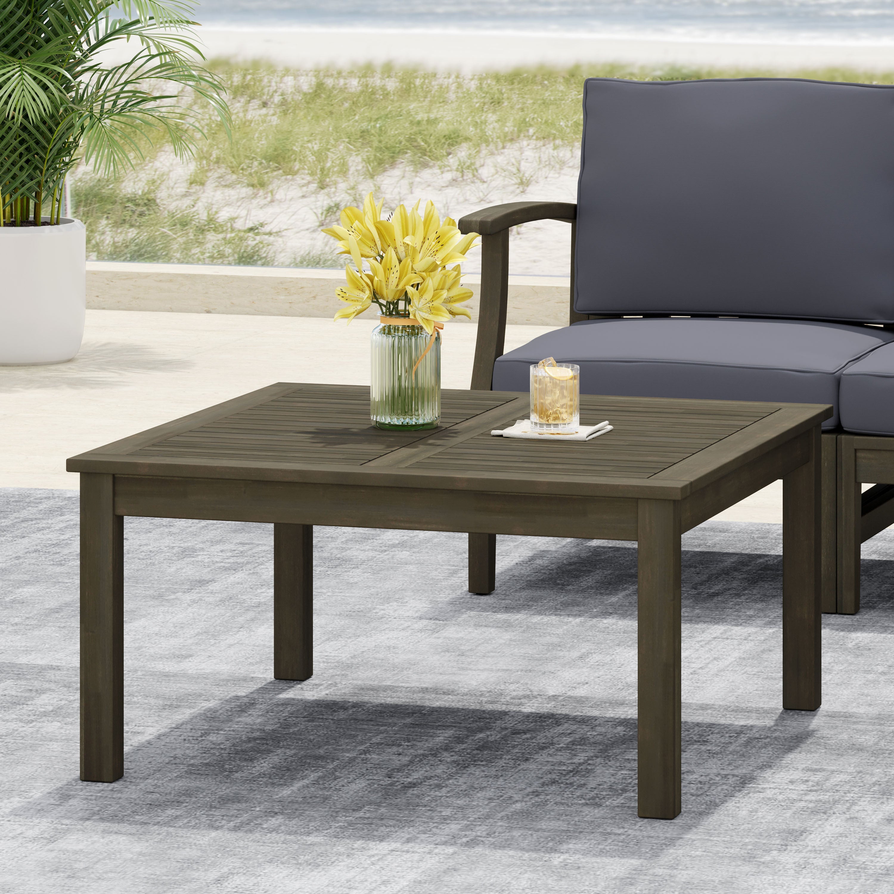 Perla Outdoor Rustic Coffee Table with Slat Design