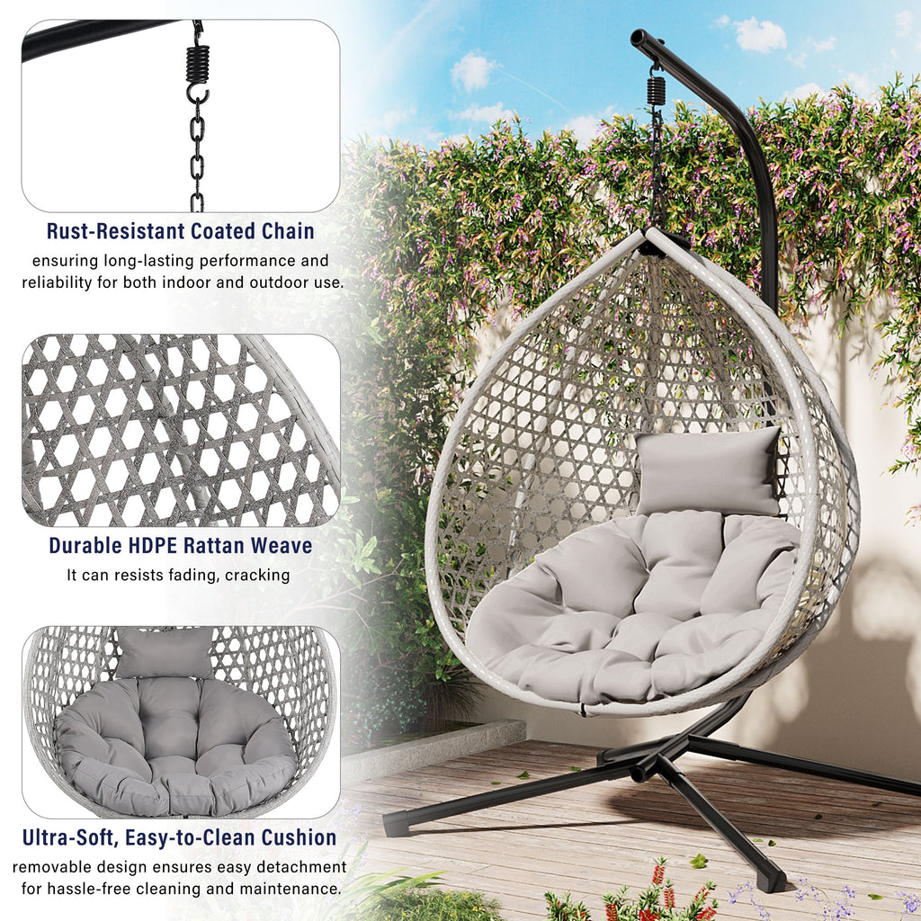 Hanging Swinging Egg Chair with Rattan Weaving, Base Included