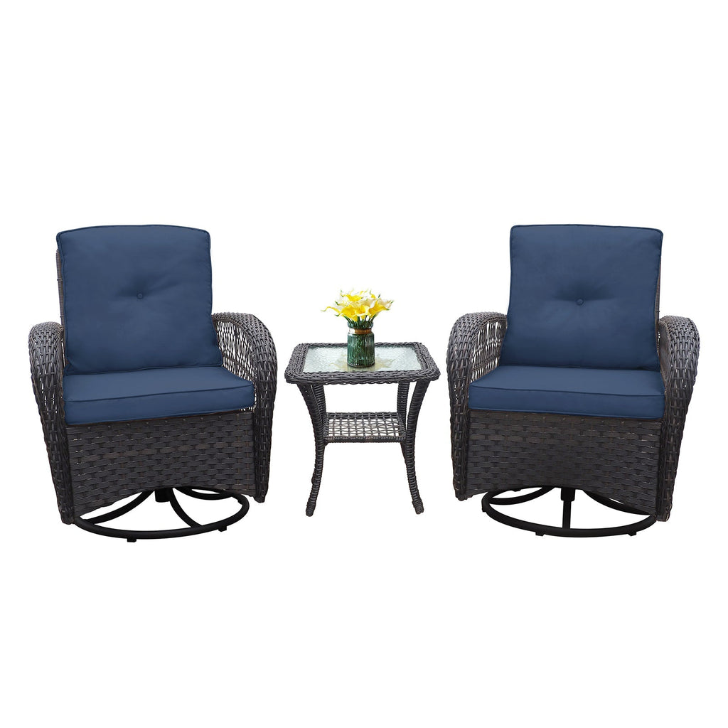 3 Piece Outdoor Wicker Rocker Swivel Conversation Set