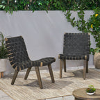 Delights Outdoor Lounge Chair with Rope Weave Design and Wood Frame, Set of 2