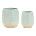 Two-Tone Porcealin Planter with Leaf Design (Set of 2)
