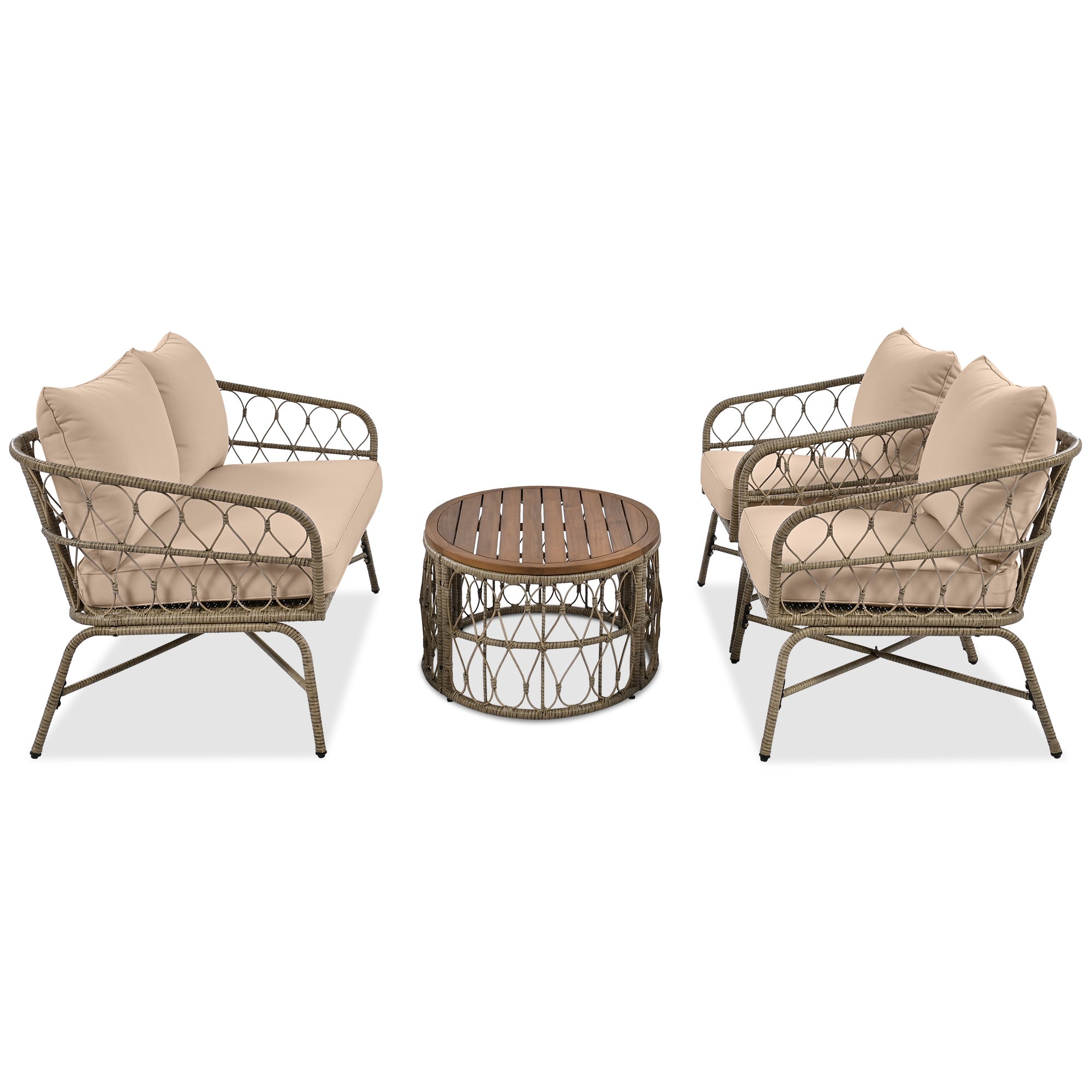 4-Piece Outdoor Sofa Set with Woven Wicker Design and Wood Table Top
