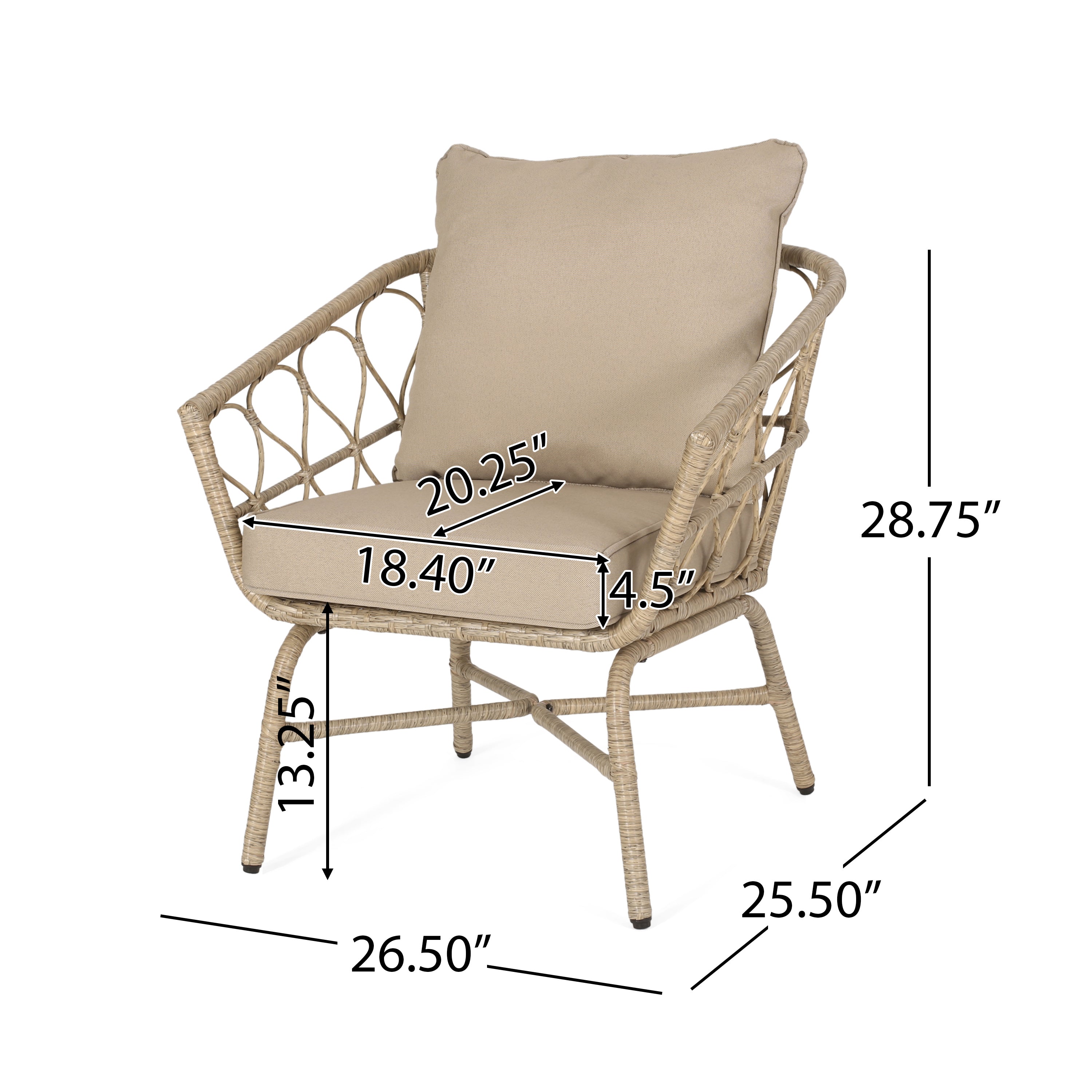 Zircon Outdoor Club Chair with Woven Wicker Weave Design and Back Cushion, Set of 2