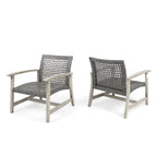 Hampton Outdoor Rattan & Acacia Wood Wicker Club Chairs, Set of 2