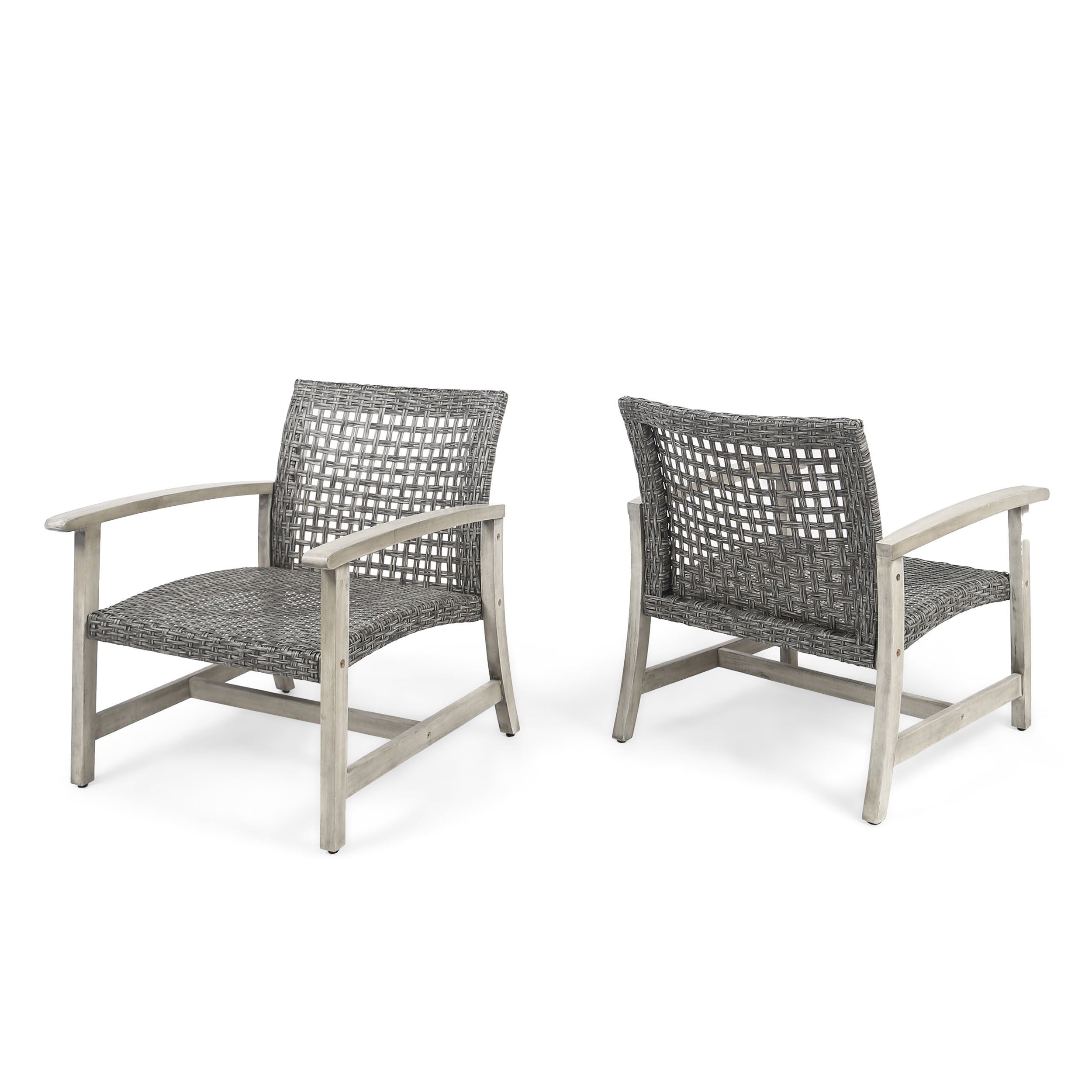 Hampton Outdoor Rattan & Acacia Wood Wicker Club Chairs, Set of 2