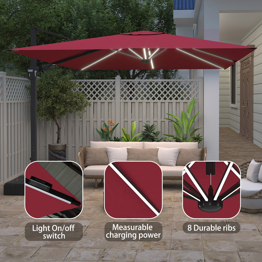 11' Square Cantilever Patio Umbrella with LED Light, Base Not Included