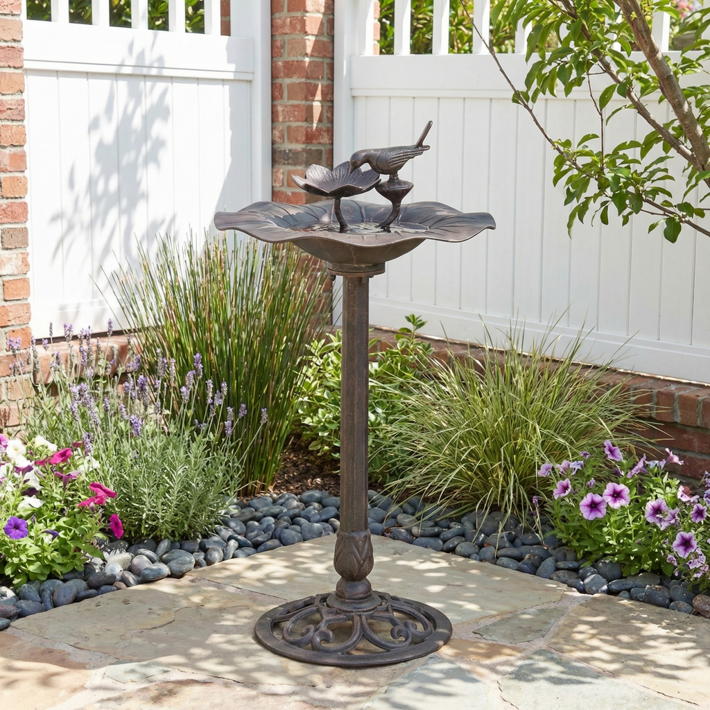 Ruffle Outdoor Aluminum and Iron Bird Bath