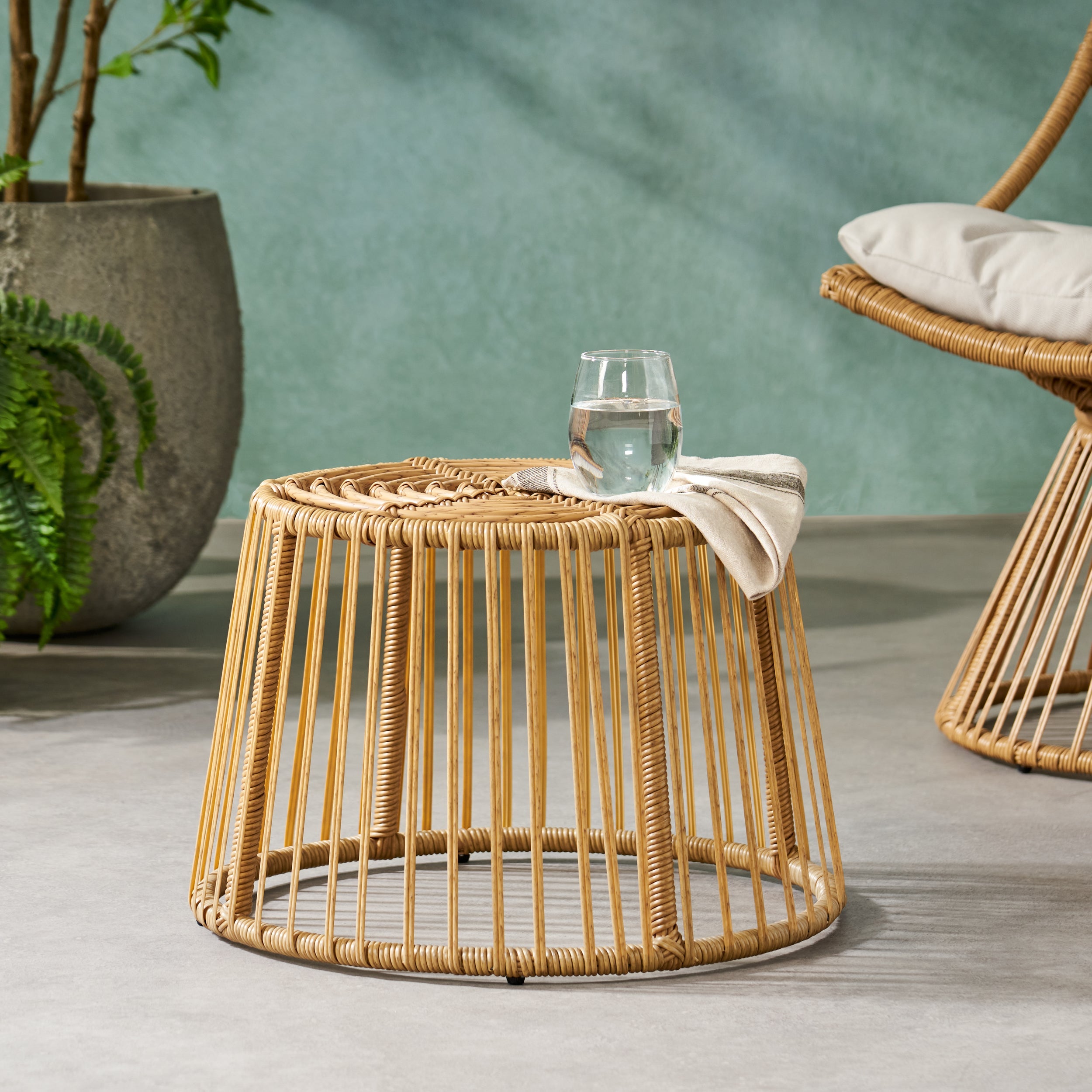 Enduring Outdoor Rattan Side Table with Cage Frame