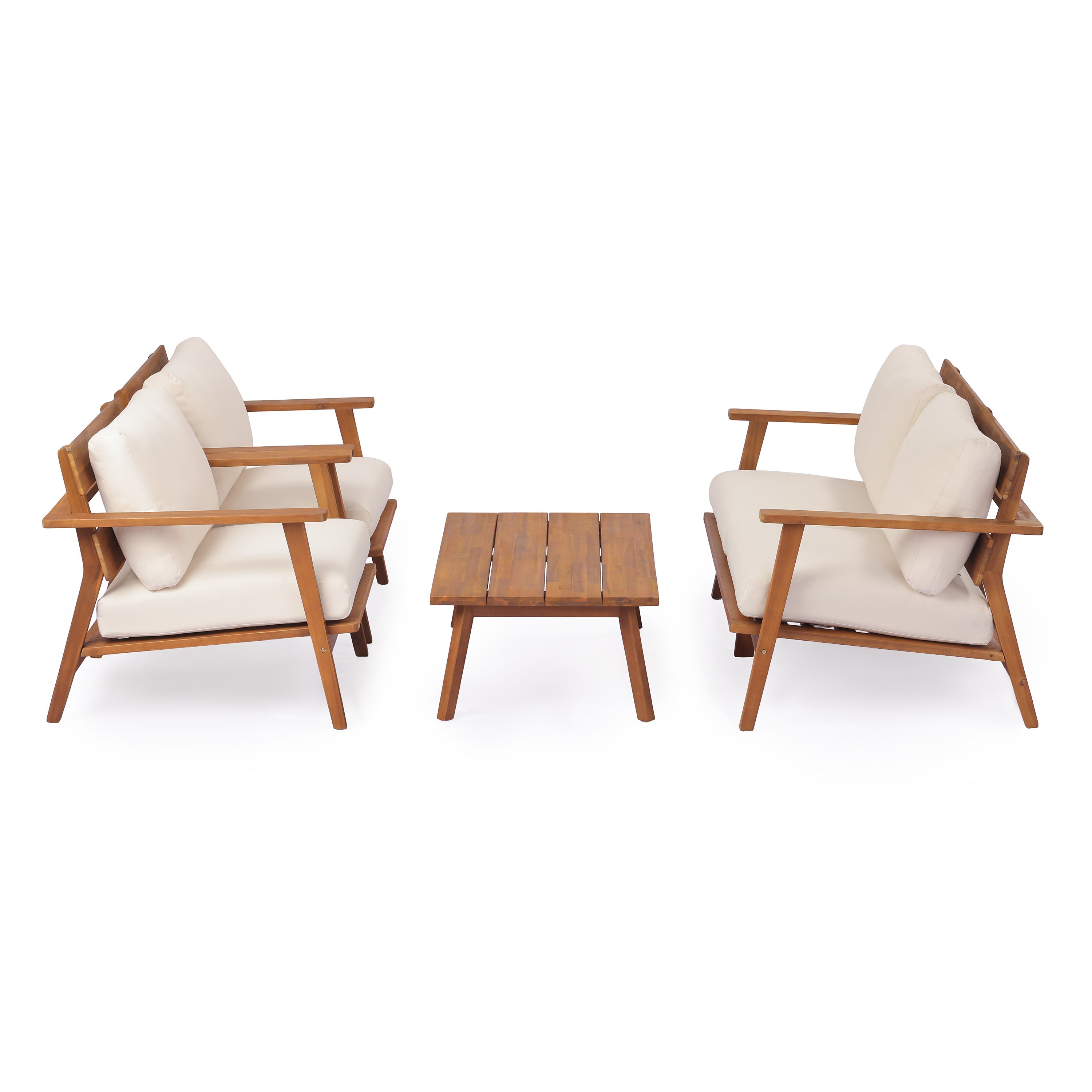 Mid-Century Modern 4-Piece Acacia Wood Outdoor Patio Set